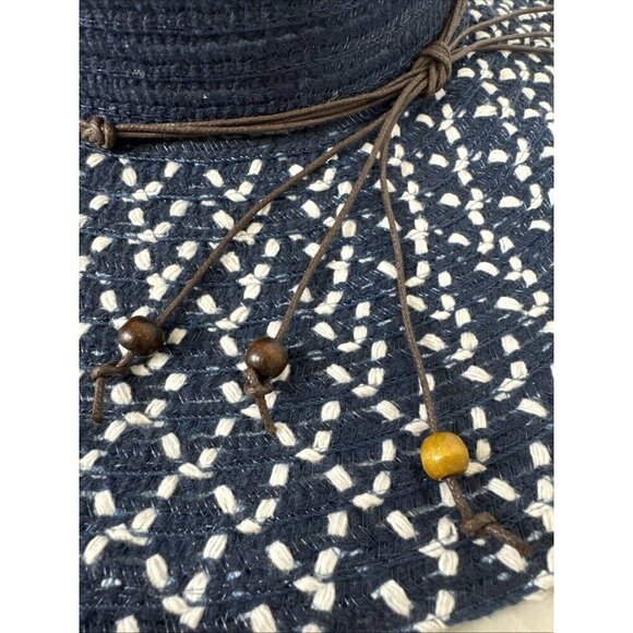 Fashion Hat Wide Brim Woven Sun Hat Beaded String Band Blue NWT 9039 - Picture 8 of 16